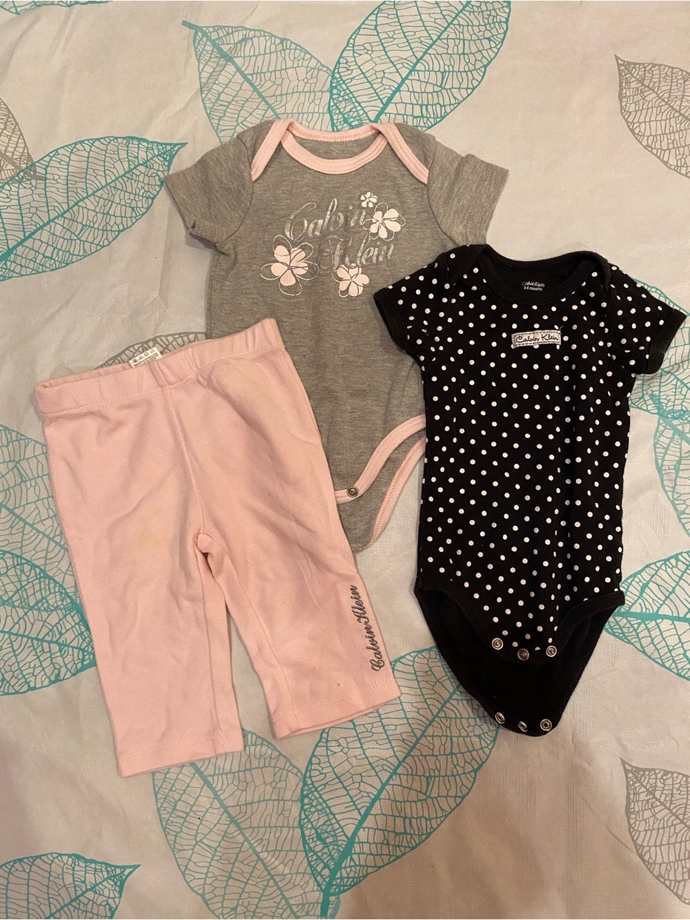 Calvin Klein Baby Girls Gray, Black & Pink 3-Piece Bodysuit Set